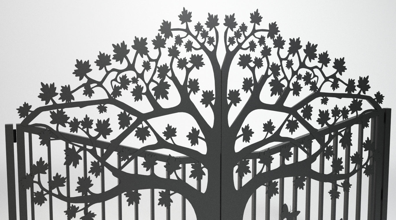 Custom Gate, Metal Garden Gate, Metal Art Accent, Pedestrian Walk Thru Entry, Outdoor, Drive way Gate, Tree Design 10ftx8ft