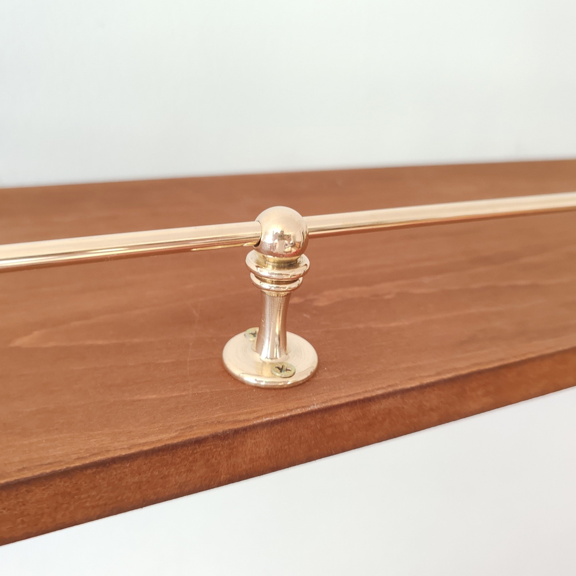 Brass Gallery Rail | Brass Shelf Tipping | Bookshelf Tipping | Posts brown