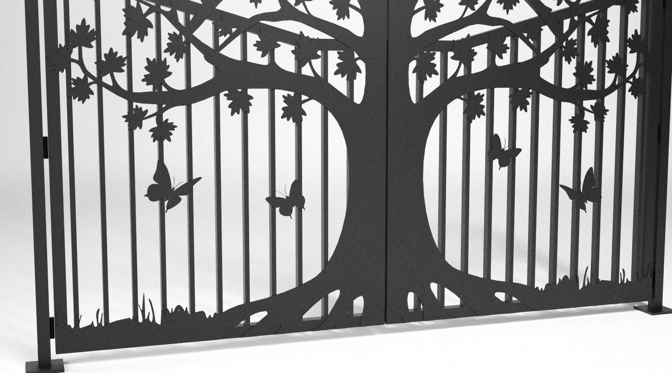 Custom Gate, Metal Garden Gate, Metal Art Accent, Pedestrian Walk Thru Entry, Outdoor, Drive way Gate, Tree Design 10ftx8ft