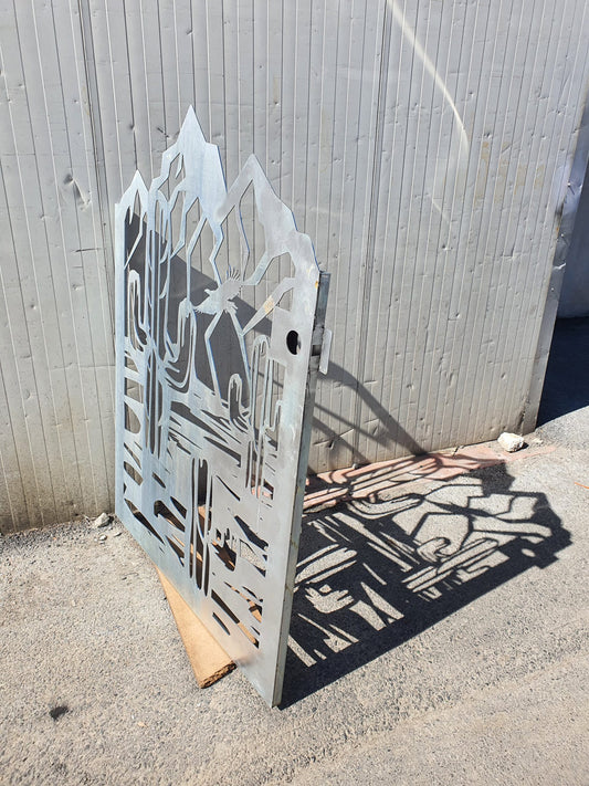 Custom Desert Cactus Metal Garden | Southwestern Desert Themed Iron Steel Laser Cut Door | Metal Art Outdoor Entrance | M40