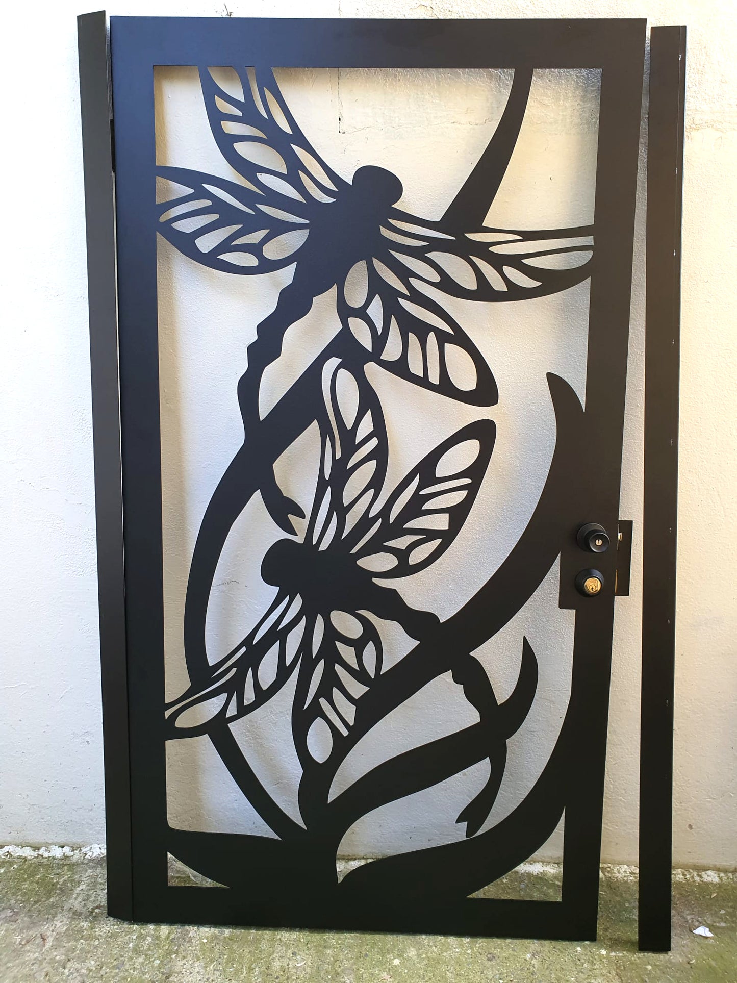 Custom Dragonfly Metal Garden Gate | Decorative Nature Themed Laser Cut Door | Luxury Artistic Outdoor Entry | M39