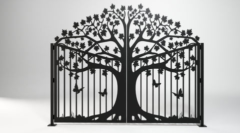 Custom Gate, Metal Garden Gate, Metal Art Accent, Pedestrian Walk Thru Entry, Outdoor, Drive way Gate, Tree Design 10ftx8ft