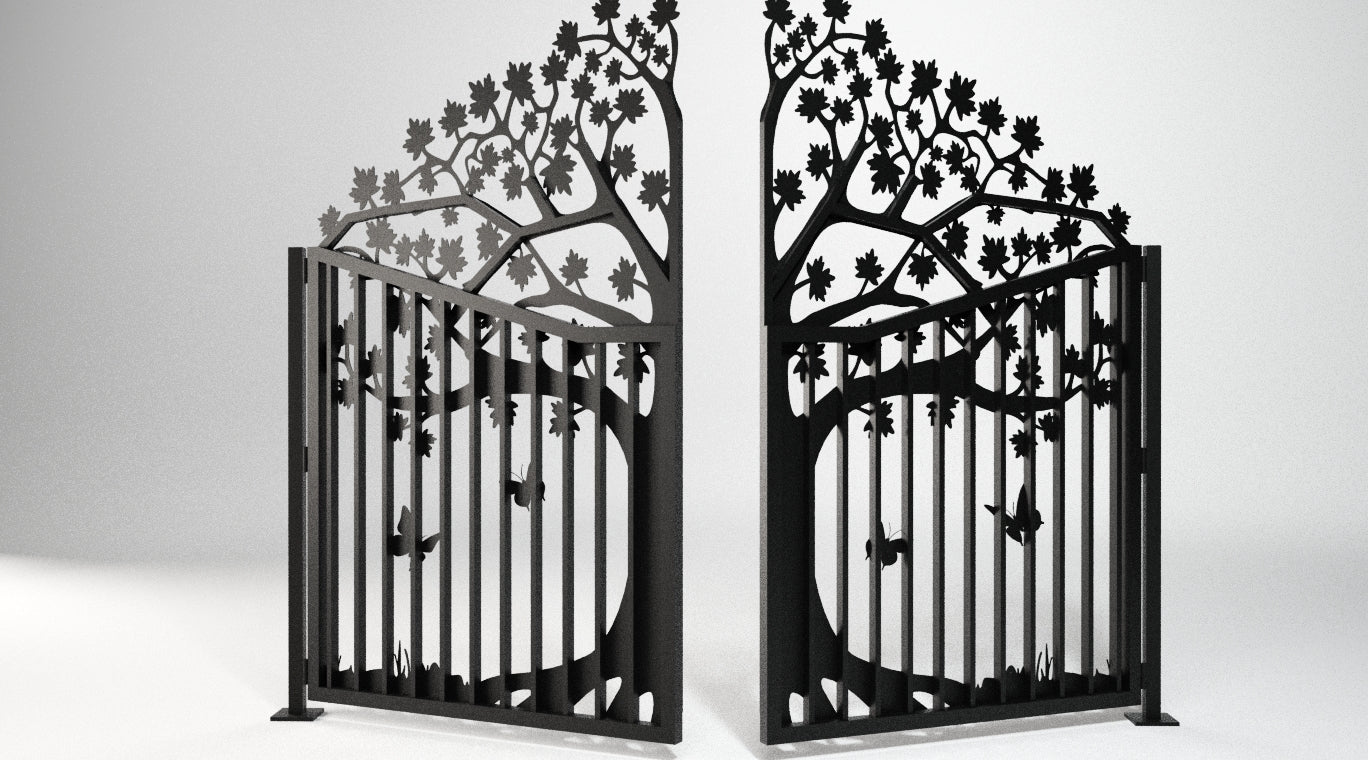 Custom Gate, Metal Garden Gate, Metal Art Accent, Pedestrian Walk Thru Entry, Outdoor, Drive way Gate, Tree Design 10ftx8ft