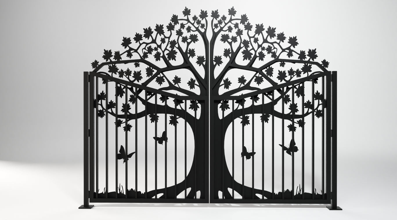 Custom Gate, Metal Garden Gate, Metal Art Accent, Pedestrian Walk Thru Entry, Outdoor, Drive way Gate, Tree Design 10ftx8ft