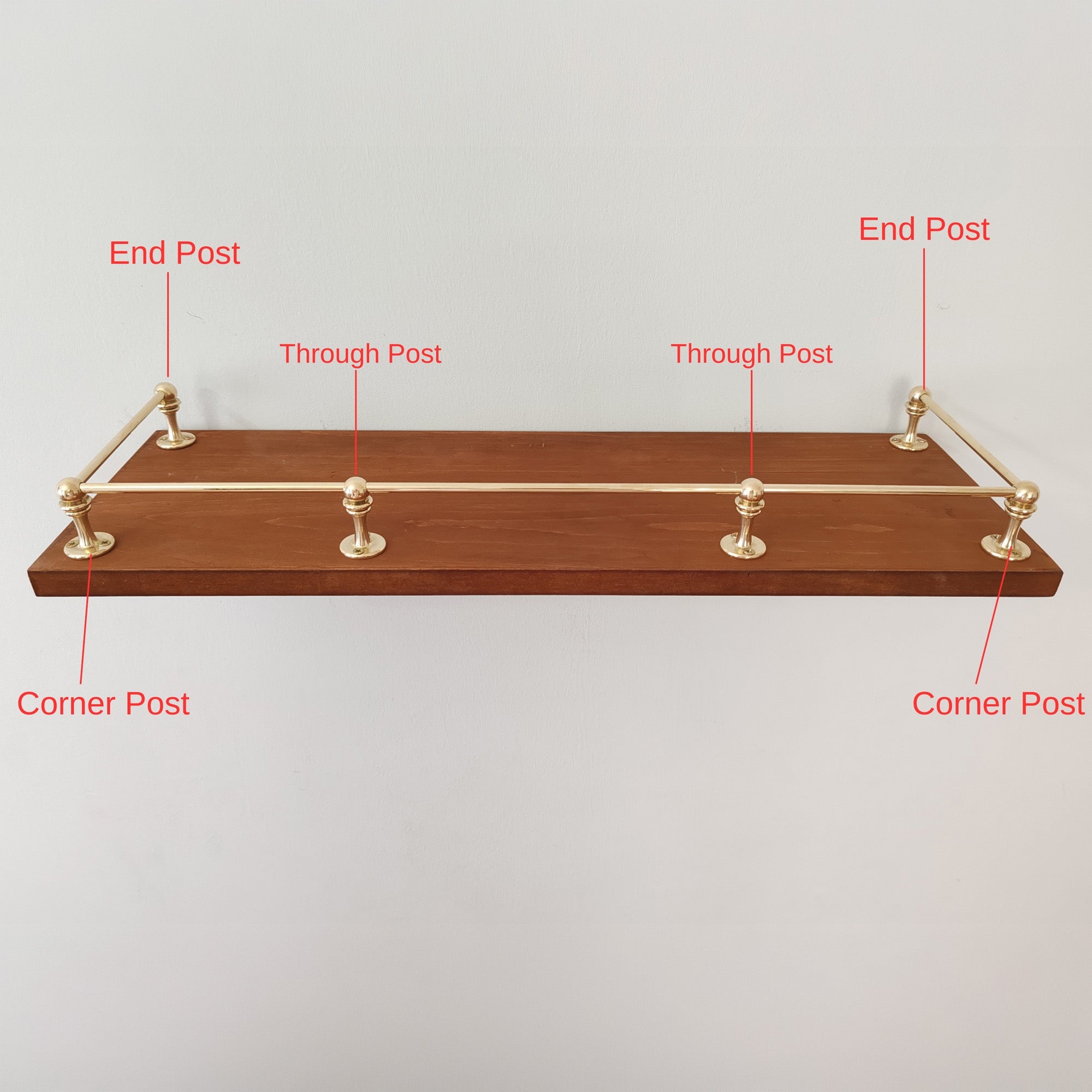 Brass Gallery Rail | Brass Shelf Tipping | Bookshelf Tipping | Posts brown