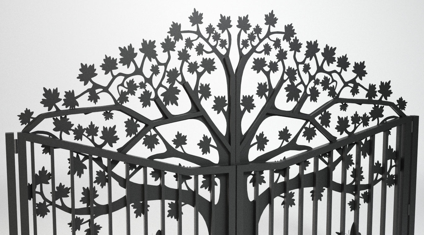 Custom Gate, Metal Garden Gate, Metal Art Accent, Pedestrian Walk Thru Entry, Outdoor, Drive way Gate, Tree Design 10ftx8ft