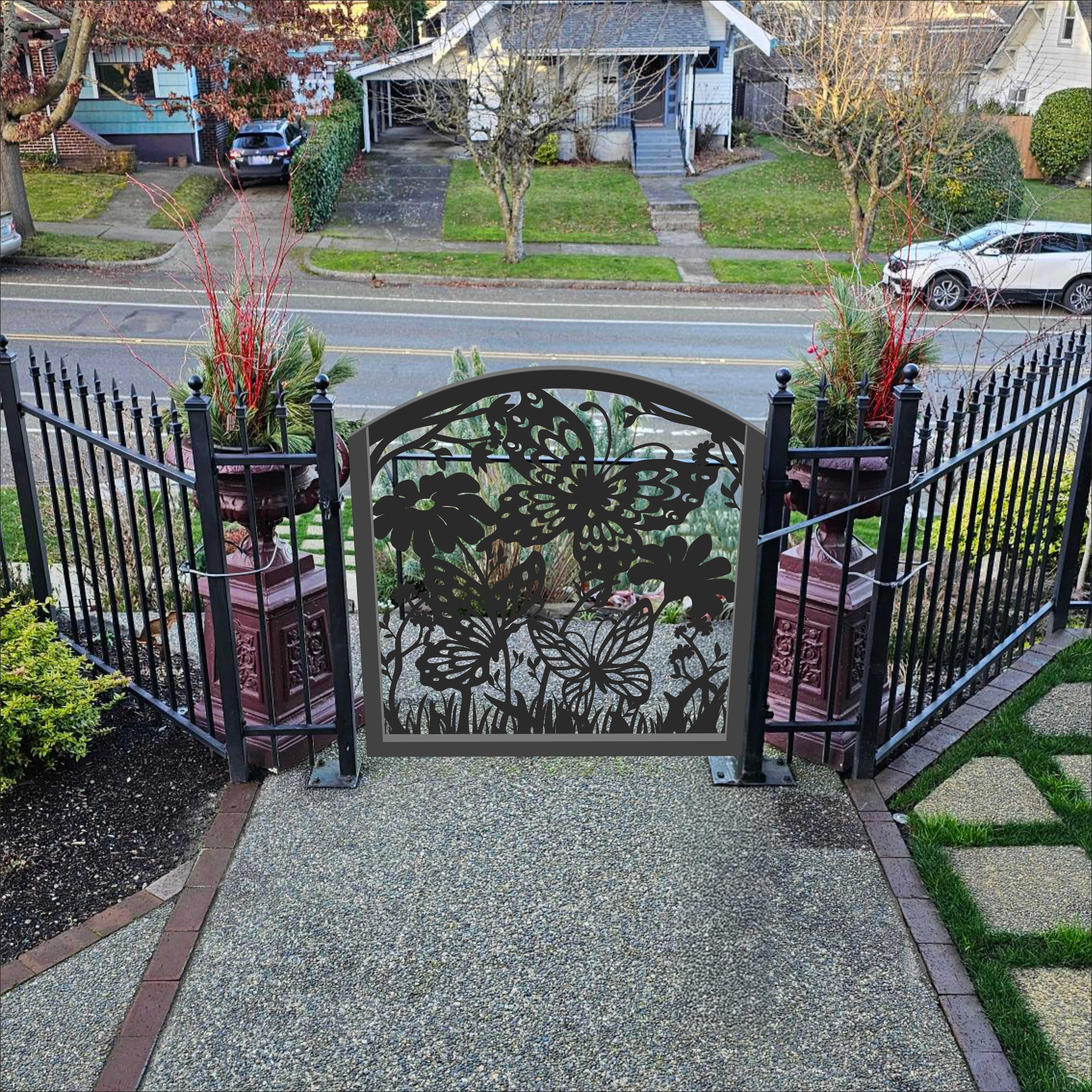 45"x46"Custom Gate, Metal Garden Gate, Metal Art Accent, Pedestrian Walk Thru Entry, Outdoor Indoor Garden Gate, Butterfly design gate 33