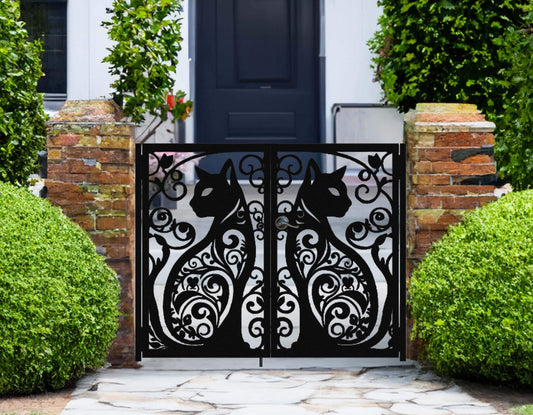 Custom Gate, Metal Garden Gate, Metal Art Accent, Pedestrian Walk Thru Entry, Outdoor Indoor Garden Gate, Cat design gate