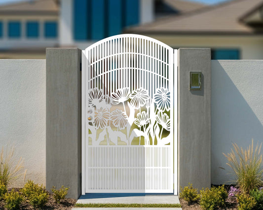 Custom Gate | Metal Garden Gate | Metal Art Accent | Pedestrian Walk Thru Entry | Outdoor | Indoor | Garden Gate | Daisy Design