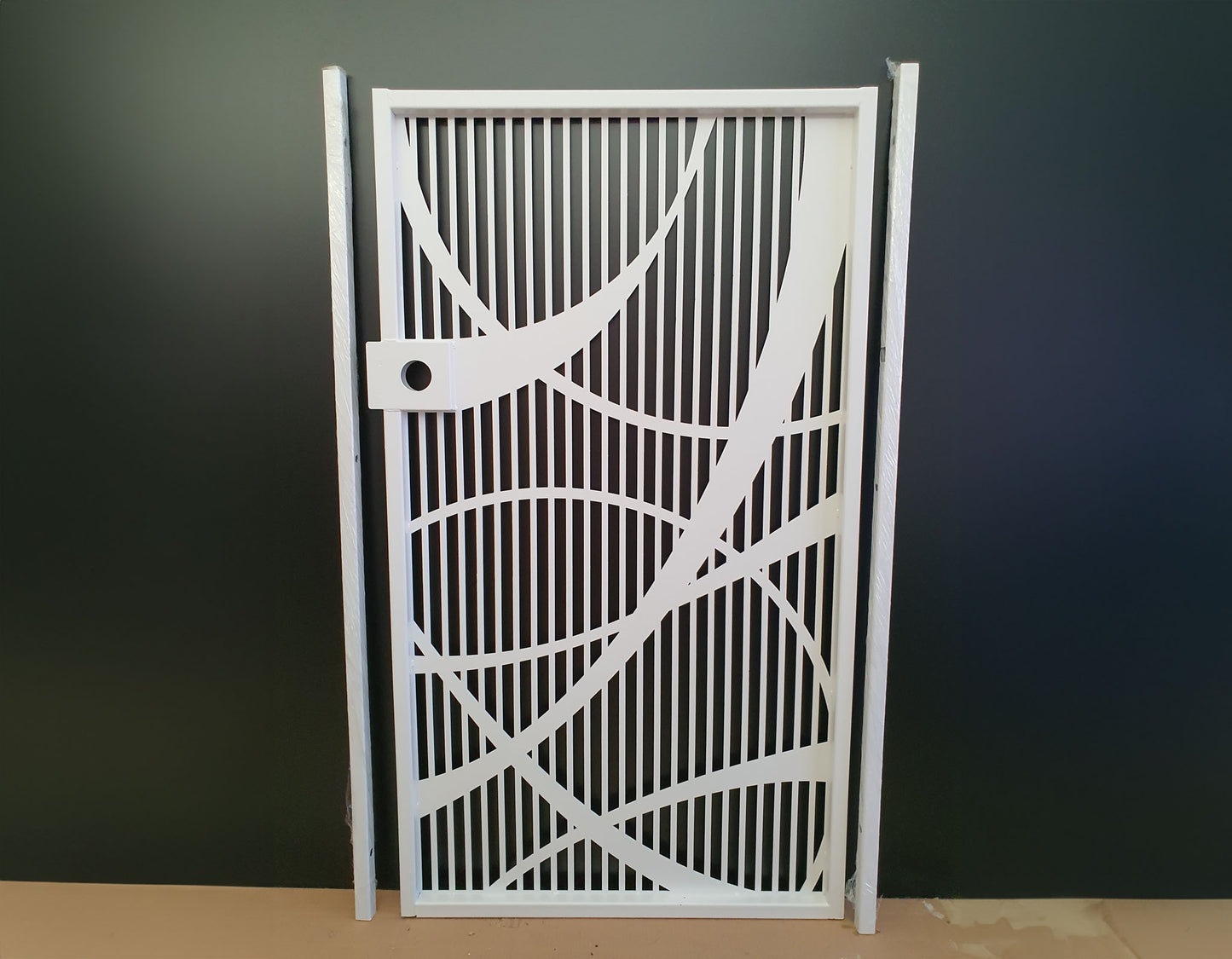 Custom Intersec Modern Linear Metal Garden Gate | Metal Art Accent | Abstract Curved Overlay Laser Cut Door | Luxury Minimalist Outdoor Entry | M49