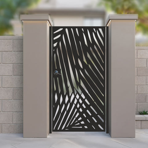 Modern Abstract Leaf Metal Garden Gate | Organic Tropical Palm Laser Cut Door | Luxury Botanical Silhouette Outdoor Entrance | M100