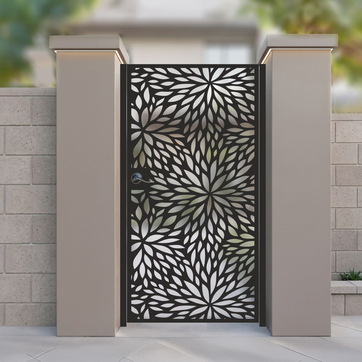 Dahlia Bloom Ornate Floral Metal Garden Gate | Sunburst Flower Pattern Laser Cut Door | Luxury Chrysanthemum Pattern Outdoor Entrance | Petal Design Pedestrian Entry | M101