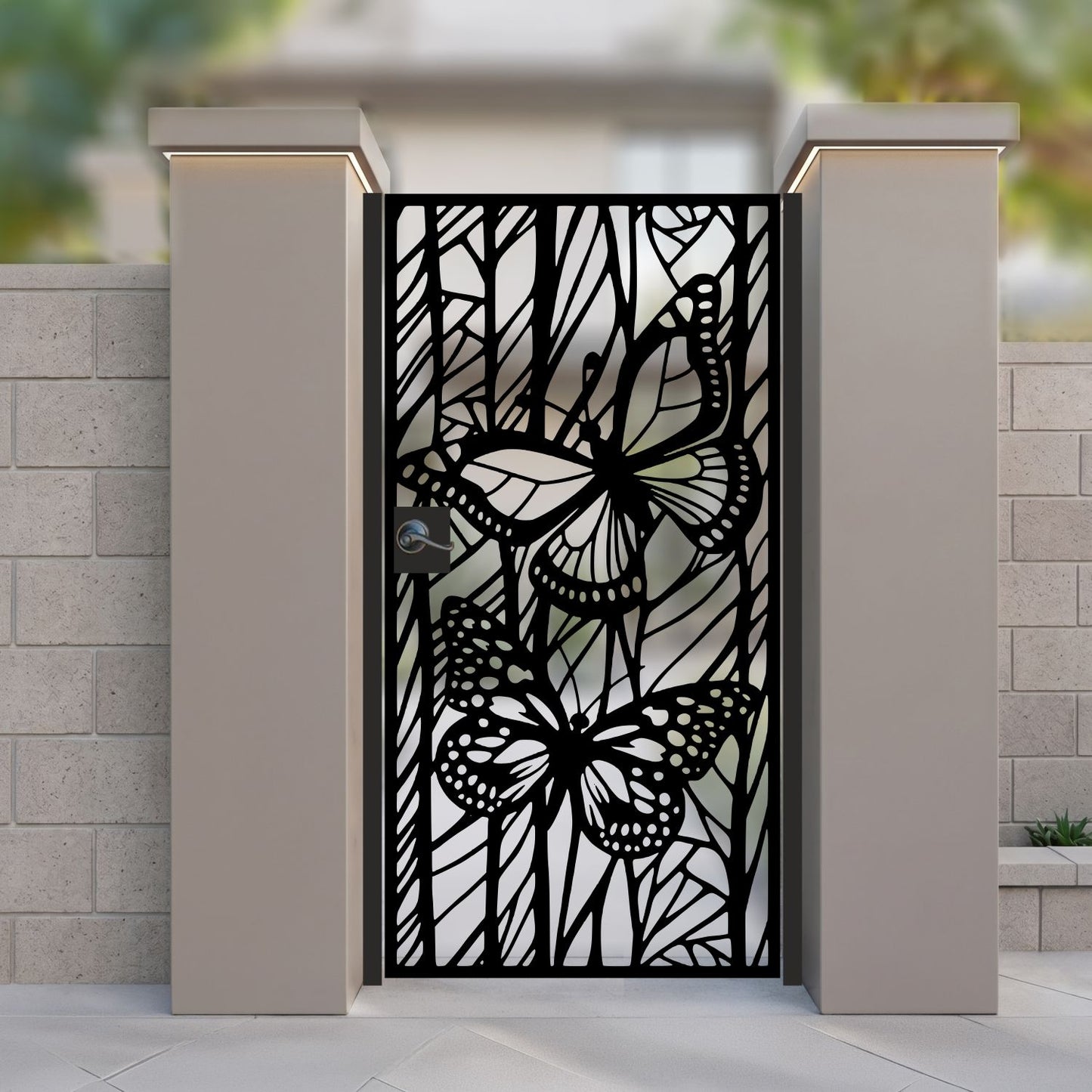 Monarch Flight Modern Butterfly Silhouette Metal Garden Gate | Decorative Nature Inspired Laser Cut Door | Detailed Wing PatternOutdoor Entrance | M105