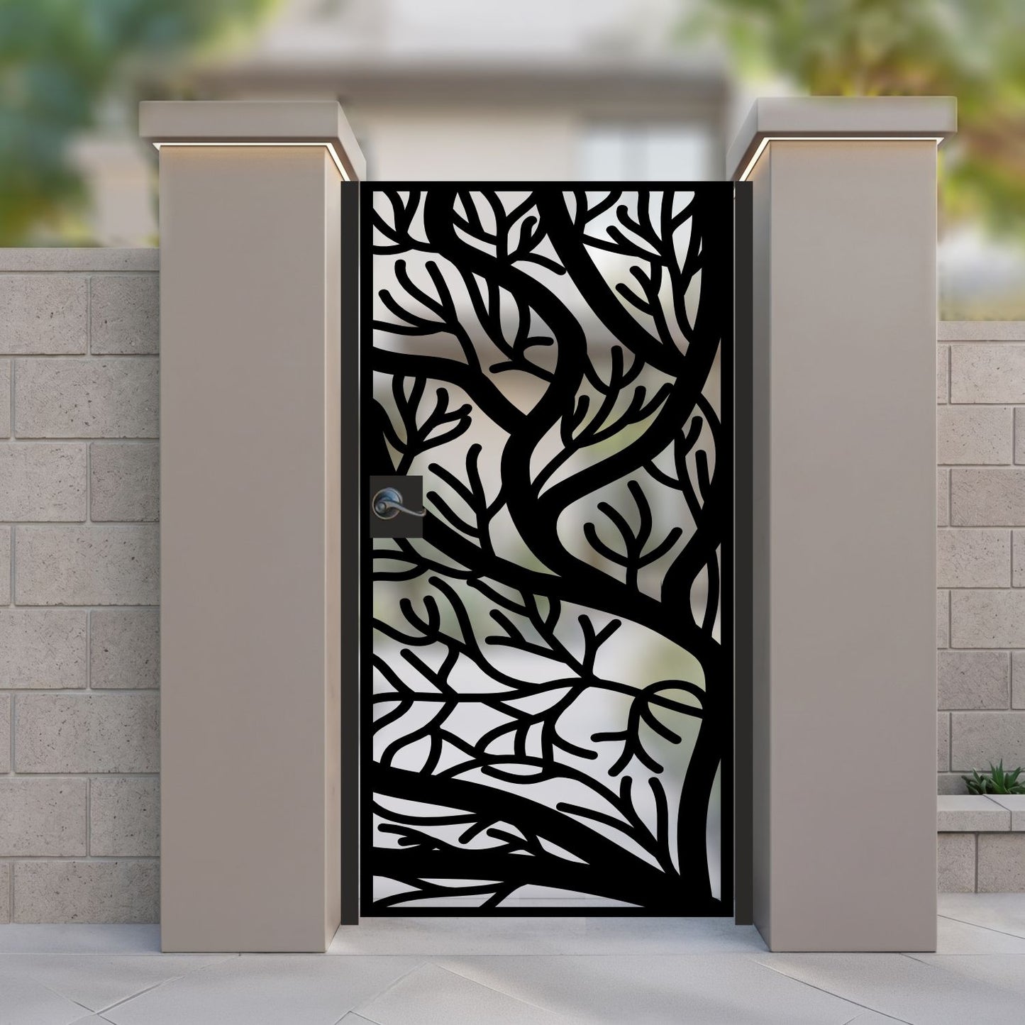 Deep Sea Coral Pattern Metal Garden Gate | Intricate Branch Pattern Laser Cut Door | Luxury Abstract Winter Tree Outdoor Entry | M111