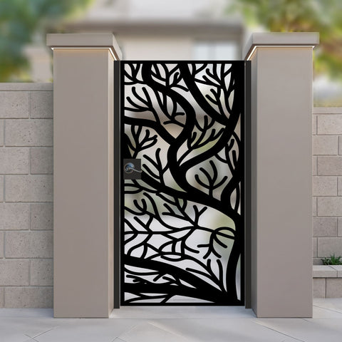 Deep Sea Coral Pattern Metal Garden Gate | Intricate Branch Pattern Laser Cut Door | Luxury Abstract Winter Tree Outdoor Entry | M111