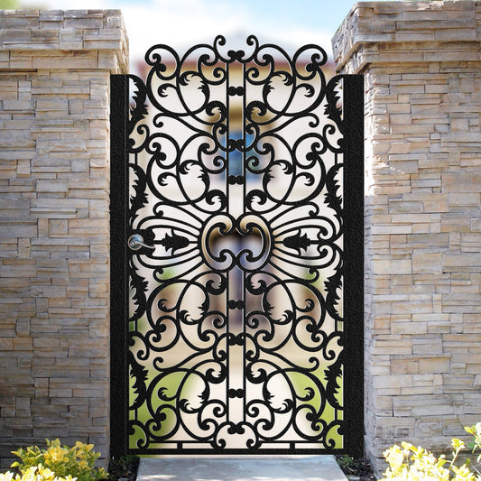 Victorian Style Metal Garden Gate | Ornate Scrollwork Laser Cut Door | Traditional Manor House Outdoor Entrance | Architectural Heritage Motif Pedestrian Entry | M43