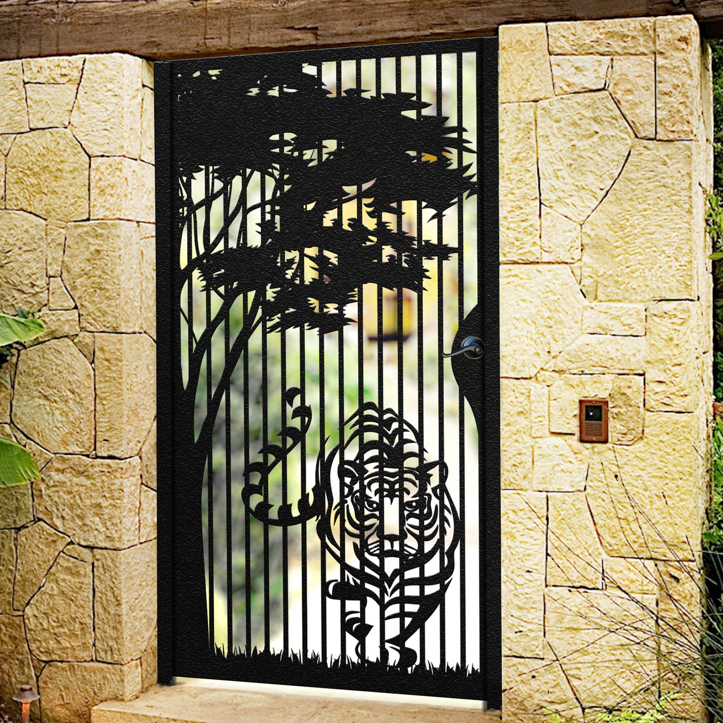 Bengal Tiger Metal Garden Gate | Wildlife Silhouette Laser Cut Door | Luxury Artistic Outdoor Entrance | Decorative Animal Motif Security Entry | M47