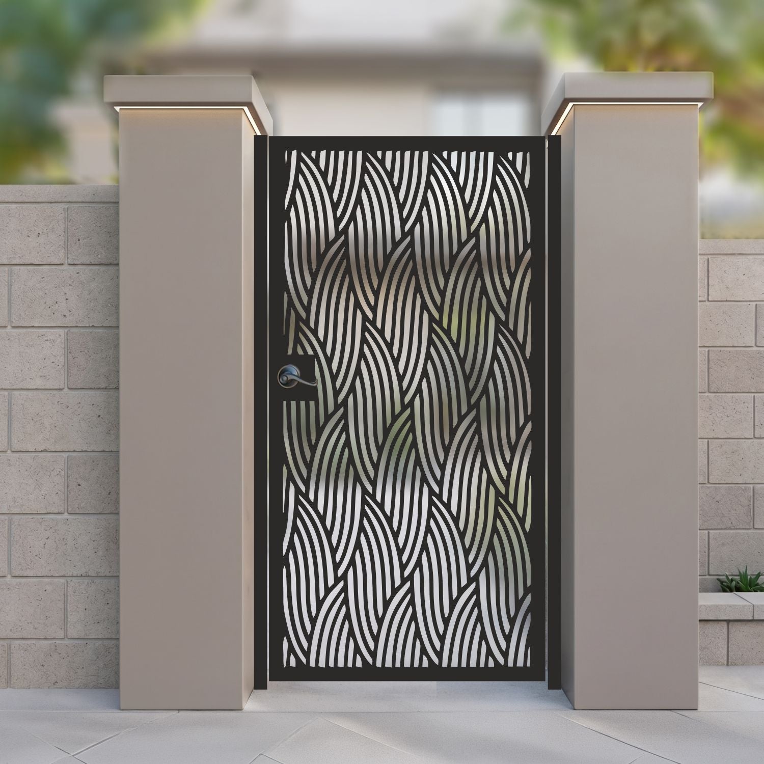 The Flow Organic Wave Metal Garden Gate | Laser Cut Leaf Pattern Pedestrian Door | Modern Biophilic Outdoor Entry | M69