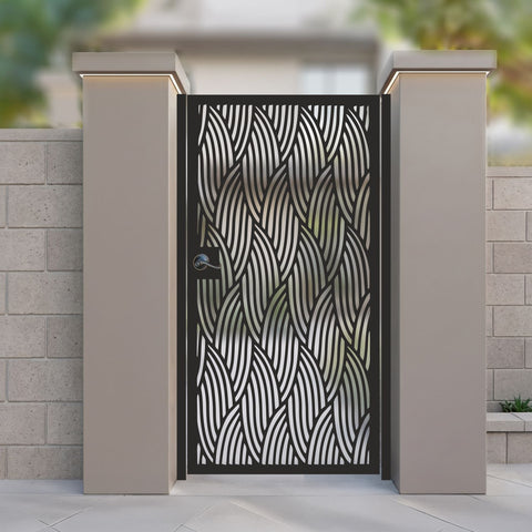 The Flow Organic Wave Metal Garden Gate | Laser Cut Leaf Pattern Pedestrian Door | Modern Biophilic Outdoor Entry | M69