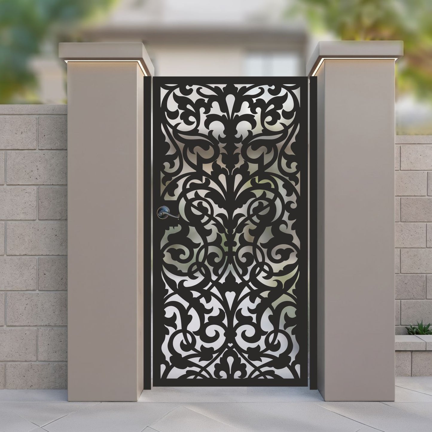 The Grand Estate Baroque Style Metal Garden Gate | Intricate Damask Laser Cut Pedestrian Door | Luxury Mansion Entry Gate | M75