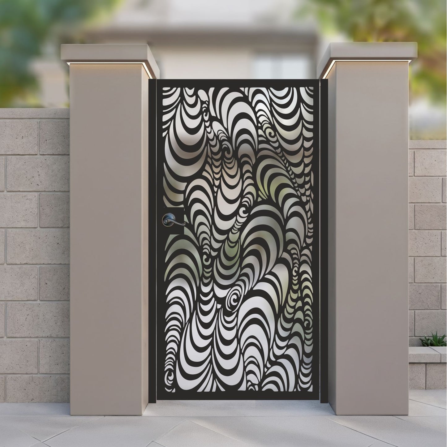 The Vortex Optical Illusion Metal Garden Gate | Pschedelic Swirl Laser Cut Door | Luxury Futuristic Pedestrian Entrance | M82