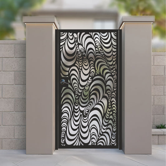 The Vortex Optical Illusion Metal Garden Gate | Pschedelic Swirl Laser Cut Door | Luxury Futuristic Pedestrian Entrance | M82