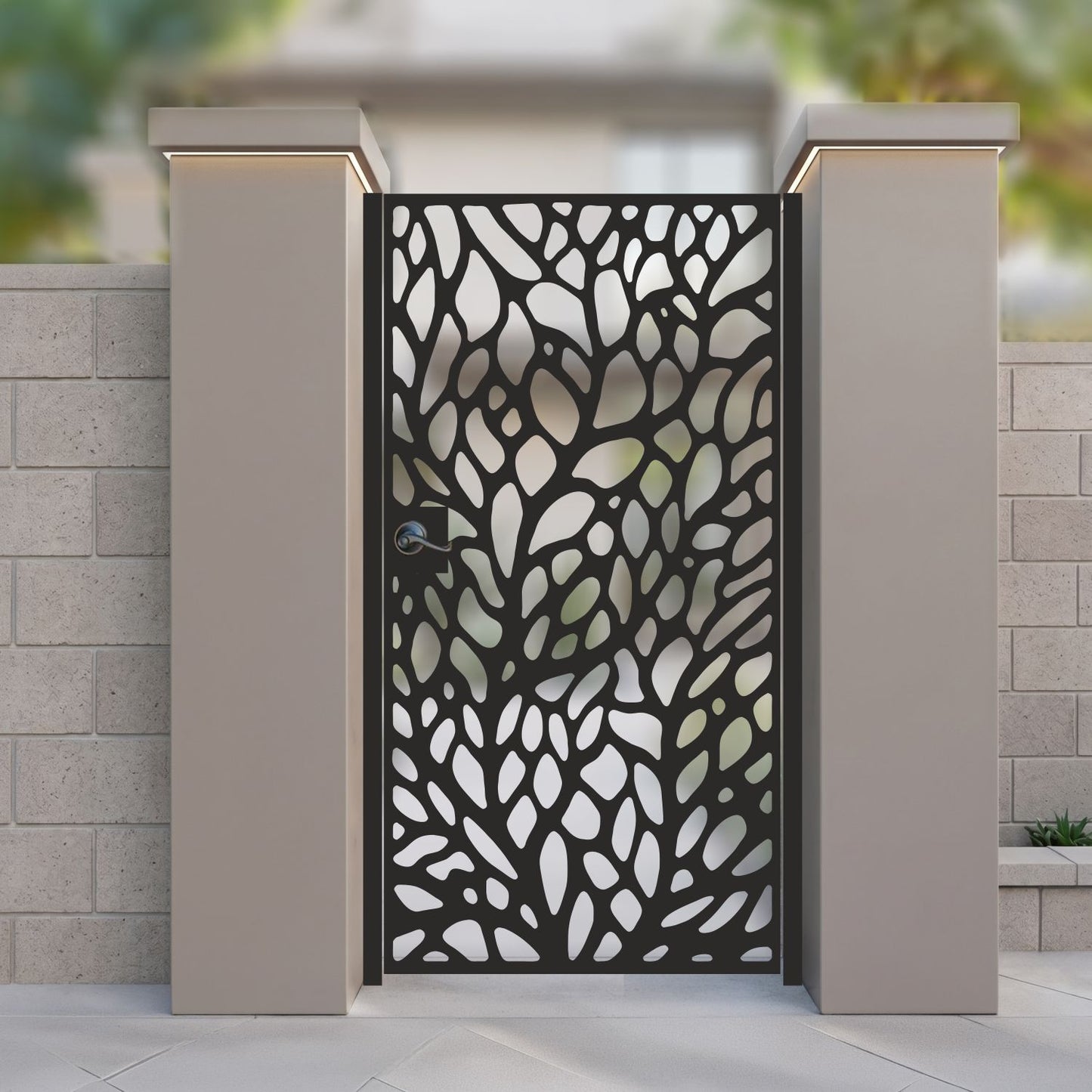Petal Organic Floral Metal Garden Gate | Abstract Leaf Pattern Laser Cut Door | Architectural Botanical Silhouette Outdoor Entry | Minimalist Privacy Entrance | M94