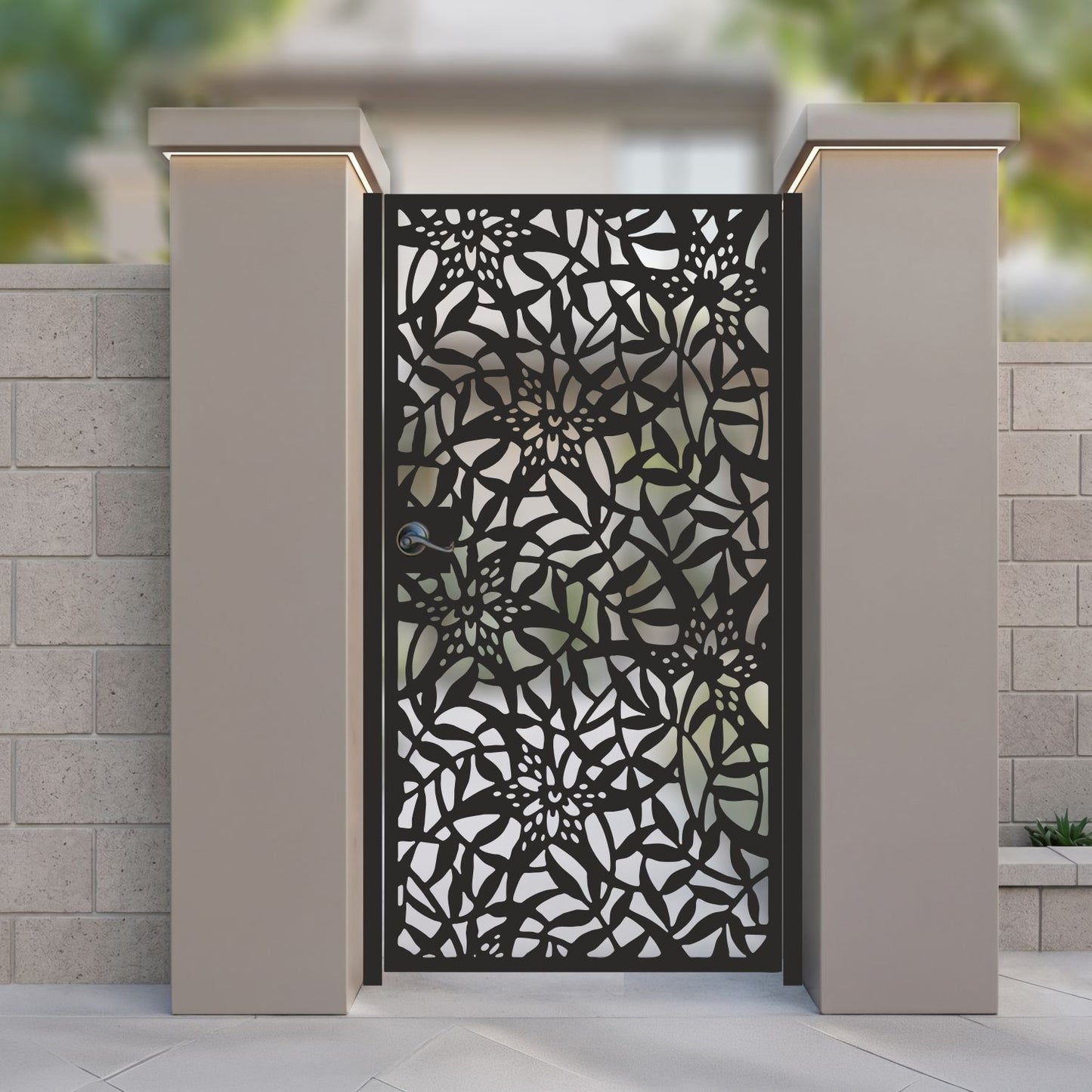 Lily Intricate Floral Metal Garden Gate | Luxury Flower Pattern Laser Cut Door | Architectural Botanical Bloom Outdoor Entrance | Modern Tropical Floral Security Entry | M95