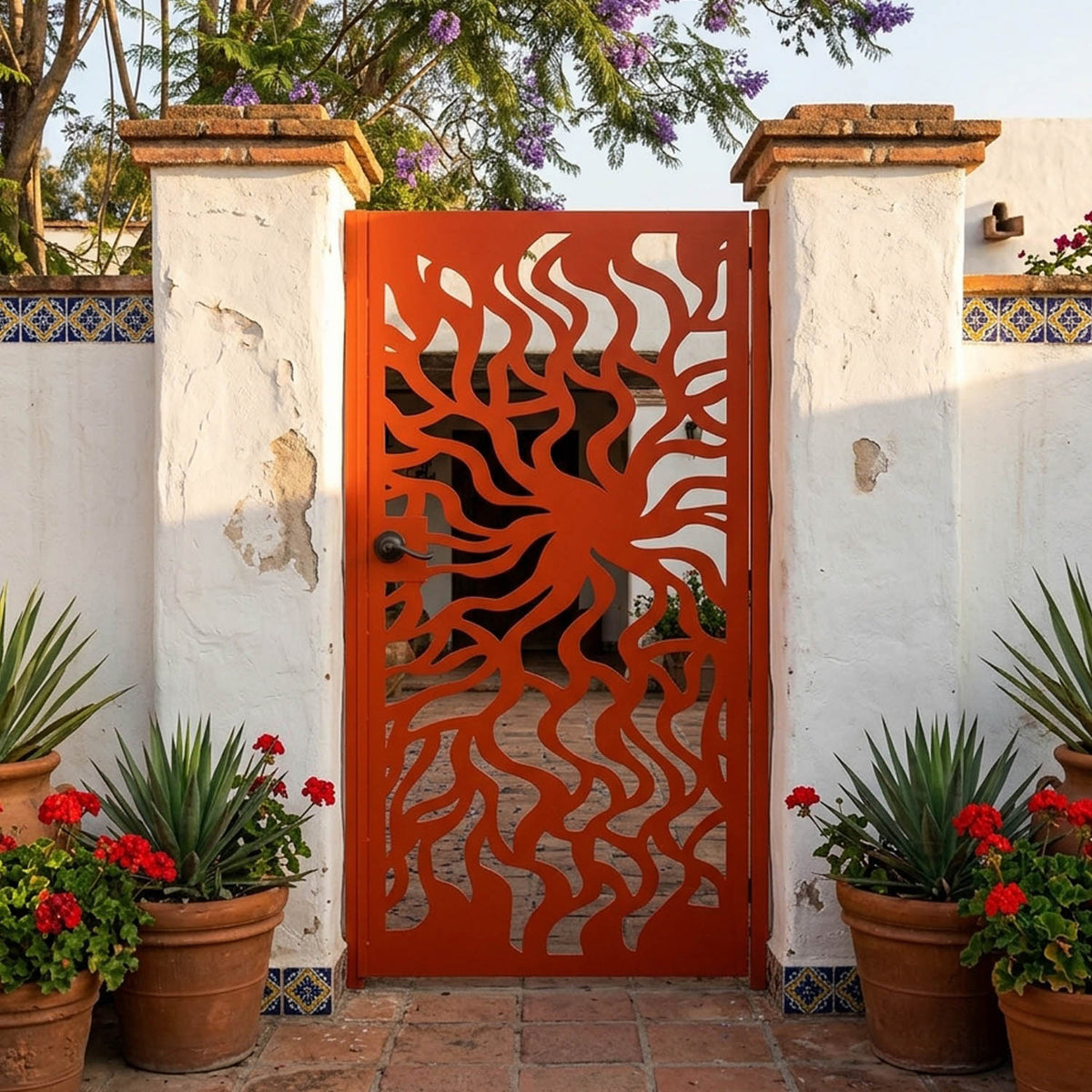 Solar Flare Laser Cut Metal Garden Gate | Modern Abstract Swirl | M109