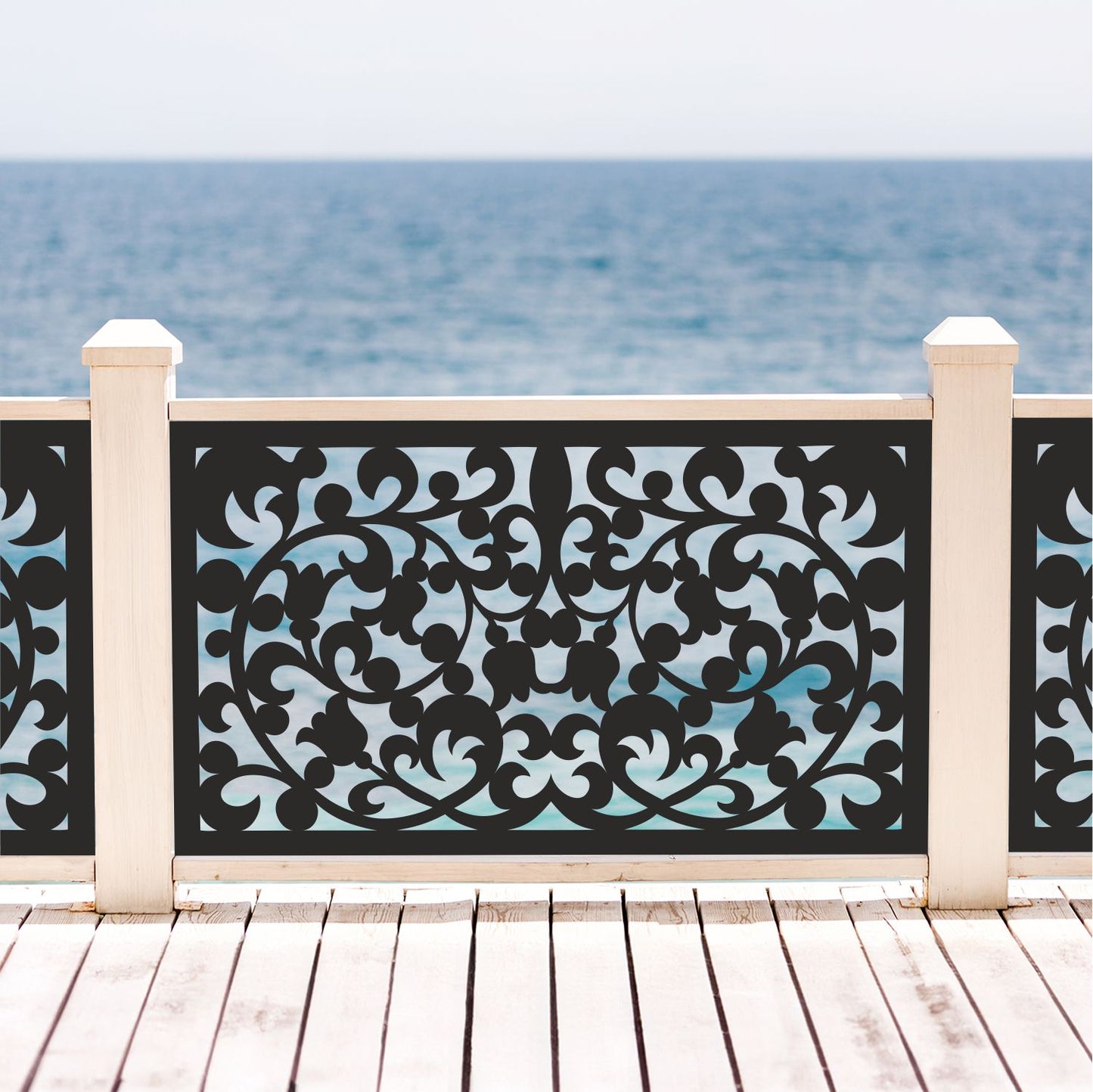 Traditional Damask Laser Cut Metal Railing Insert | Luxury Baroque Ornamental Deck Privacy Panel | Vintage Medallion Pattern Balcony Railing | R14
