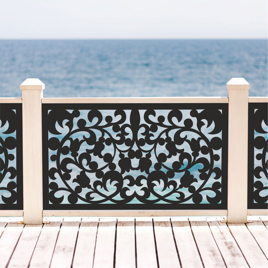 Traditional Damask Laser Cut Metal Railing Insert | Luxury Baroque Ornamental Deck Privacy Panel | Vintage Medallion Pattern Balcony Railing | R14