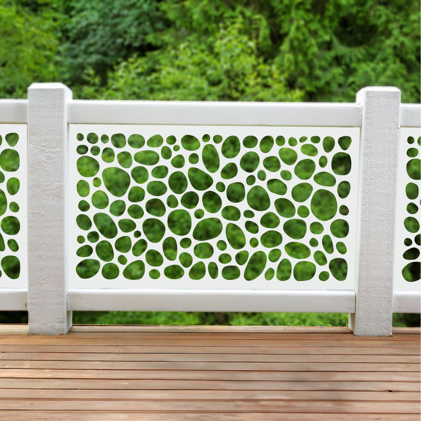 Modern Pebble Pattern Laser Cut Metal Railing Insert | River Rock Deck Privacy Panel | Modern Geometric Bubble Style Privacy Screen | R16