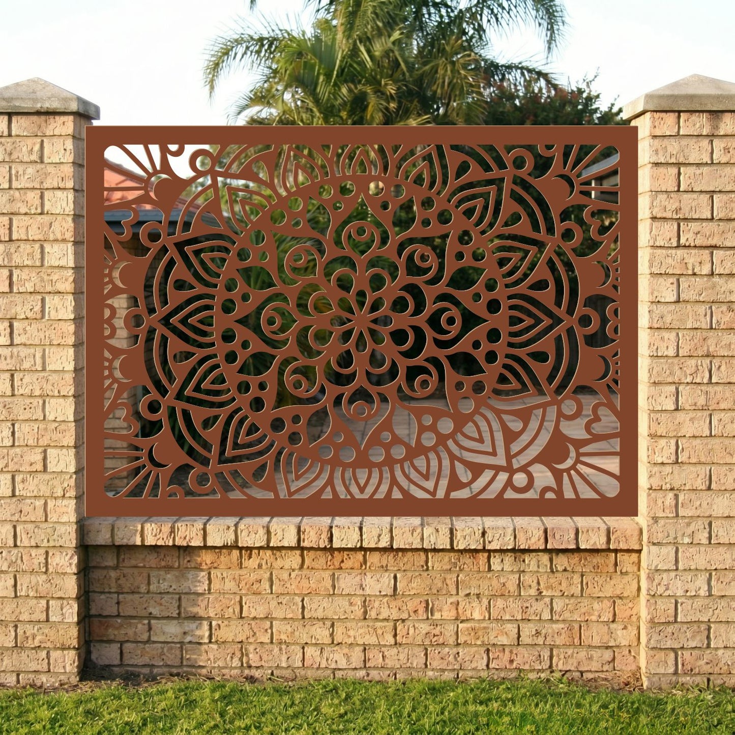 Bohemian Lotus Mandala  Laser Cut Metal Railing Insert | Floral Decorative Garden Fence Privacy Panel | Custom Wall Topper Metal Screen | R19