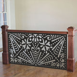 Ethnic Folk Art Laser Cut Metal Railing Insert | Modern Tribal Pattern Indoor Staircase and Loft Panel | Boho Sunburst Metal Privacy Screen | R21