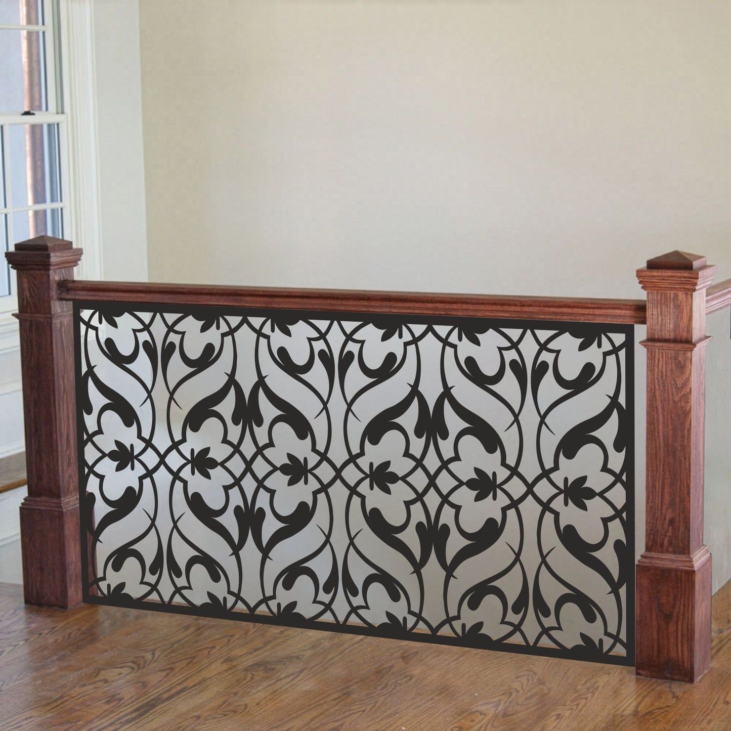 Classic Arabesque Floral Laser Cut Metal Railing Insert | Damask Scrollwork Pattern Balkony Panel | Custom Vintage Lattice Laser Cut Privacy Screen | R25