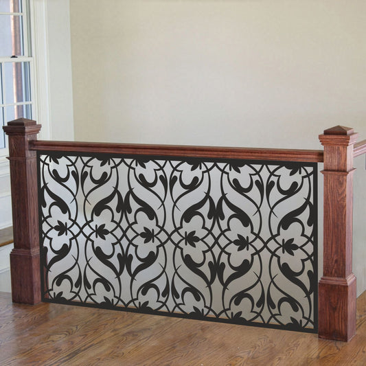 Classic Arabesque Floral Laser Cut Metal Railing Insert | Damask Scrollwork Pattern Balkony Panel | Custom Vintage Lattice Laser Cut Privacy Screen | R25