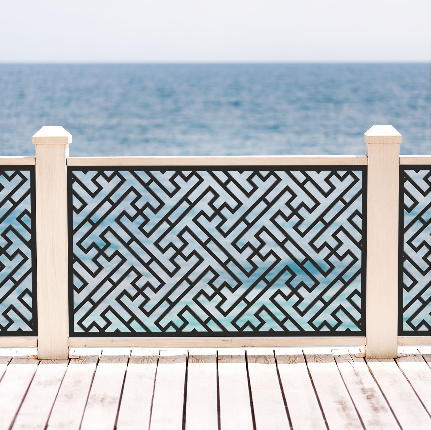 Custom Modern Asian Laser Cut Metal Railing Insert | Geometric Maze Deck Privacy Screen | R31