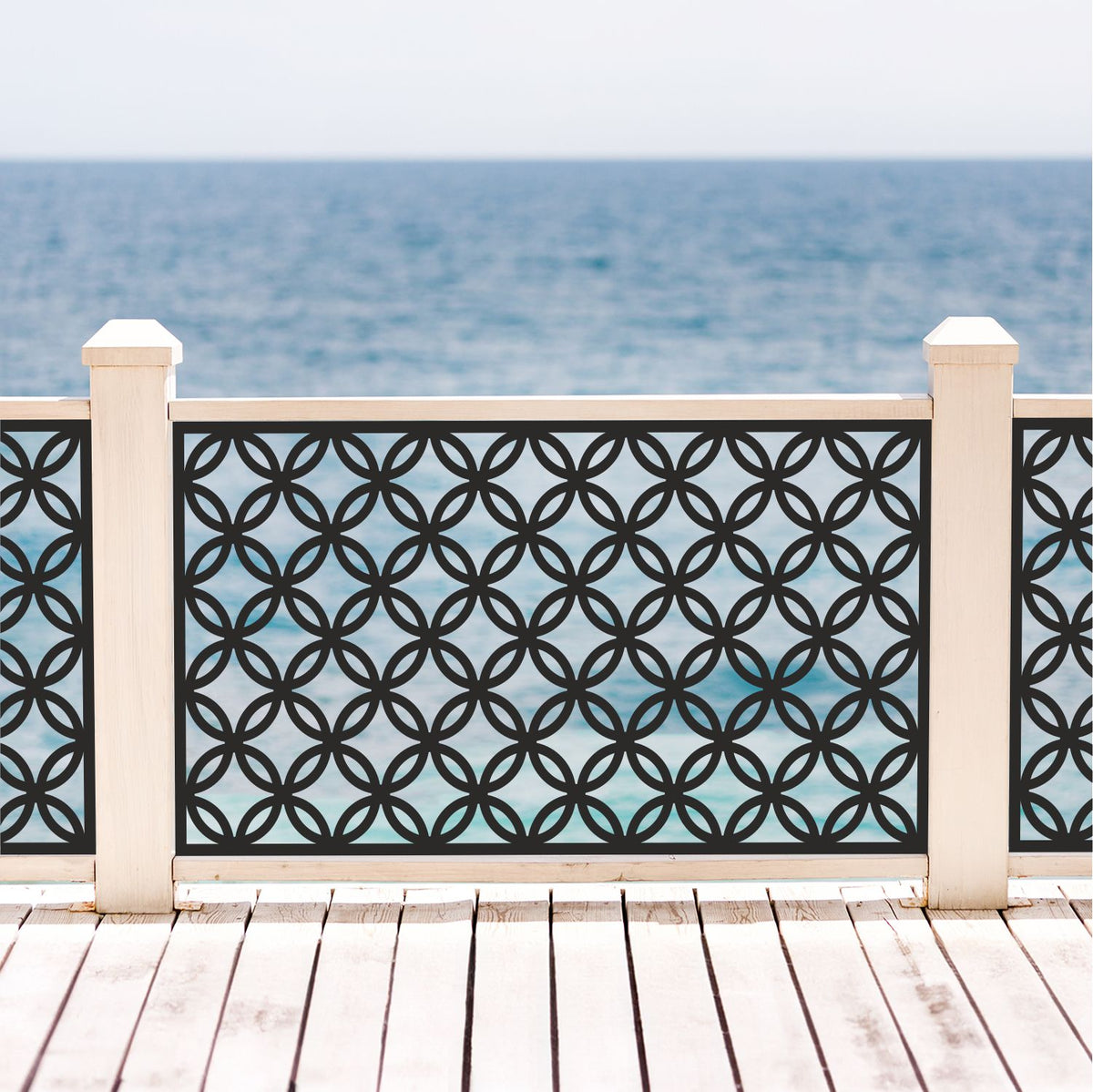 Geometric Interlocking Circles Laser Cut Metal Railing Insert | Modern Deck Screen | Chain Ring Decorative Privacy Panel | R32