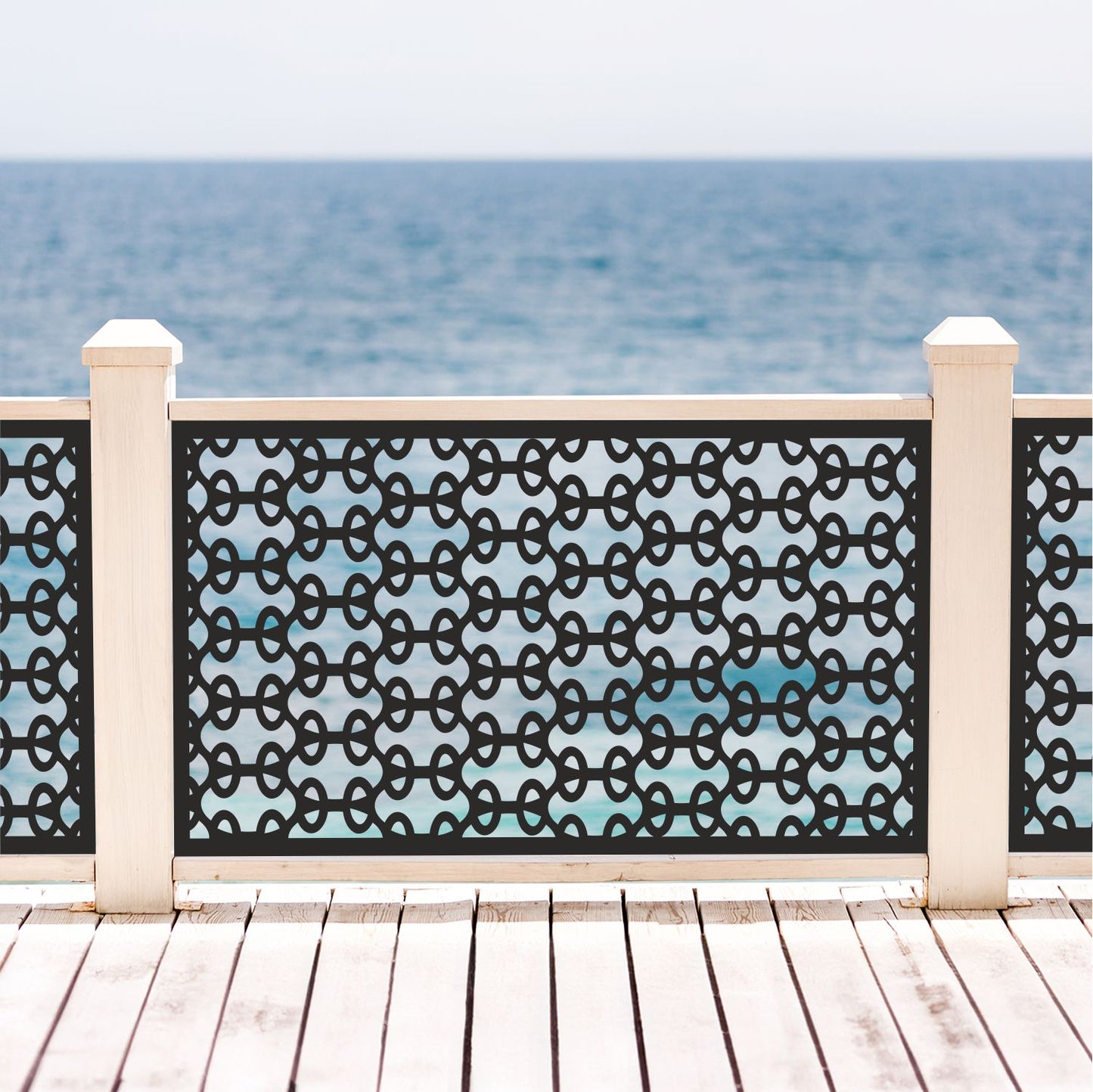 Geometric Oval Link Laser Cut Metal Railing Insert | Modern Interlocking Loop Privacy Screen | Custom Chain Mesh Deck Panel | R33