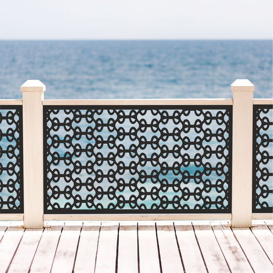 Geometric Oval Link Laser Cut Metal Railing Insert | Modern Interlocking Loop Privacy Screen | Custom Chain Mesh Deck Panel | R33