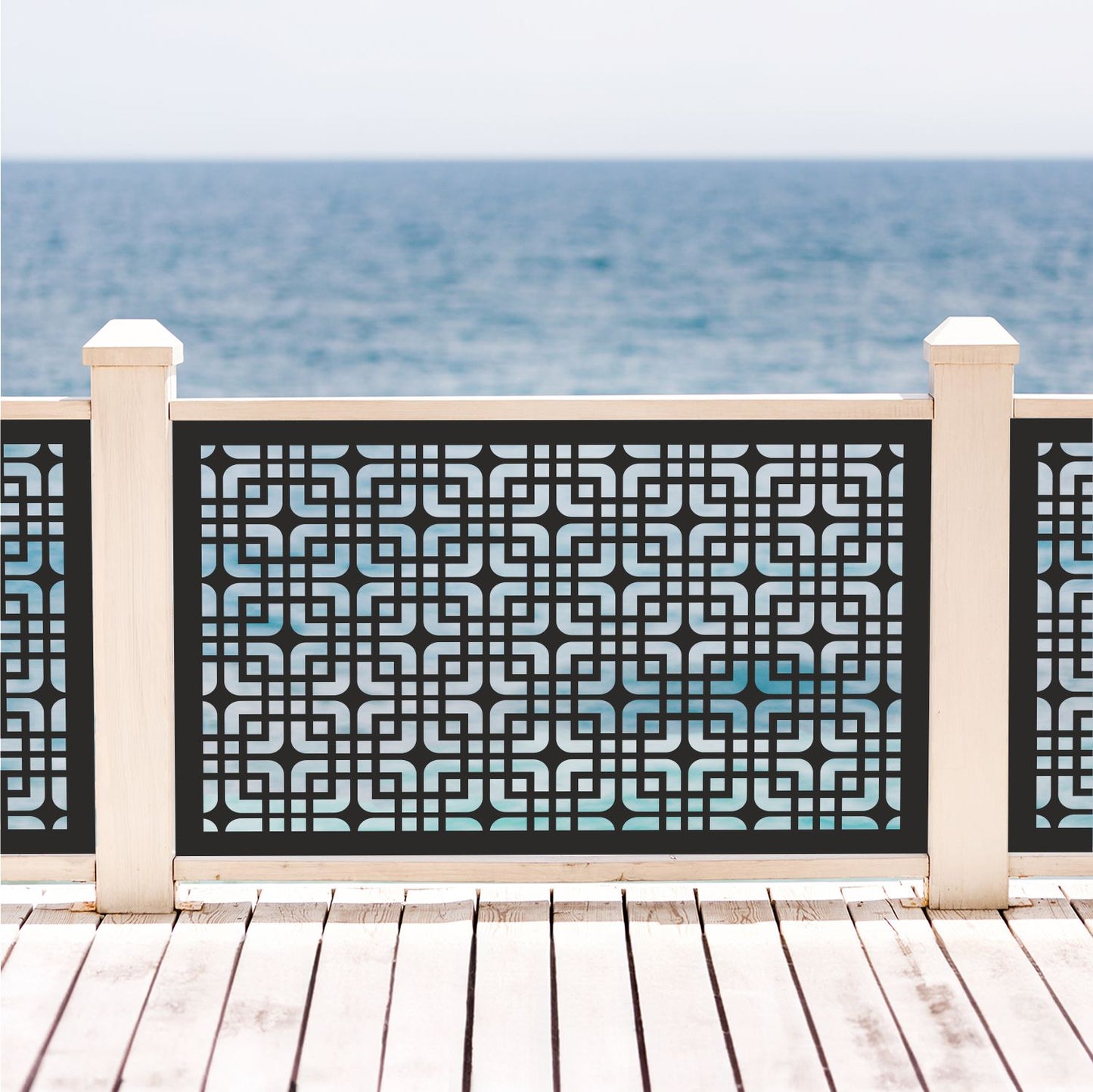 Geometric Interlocking Square Laser Cut Metal Railing Insert | Mid-Century Modern Deck Panel | Custom Square Fretwork Privacy Screen | R34