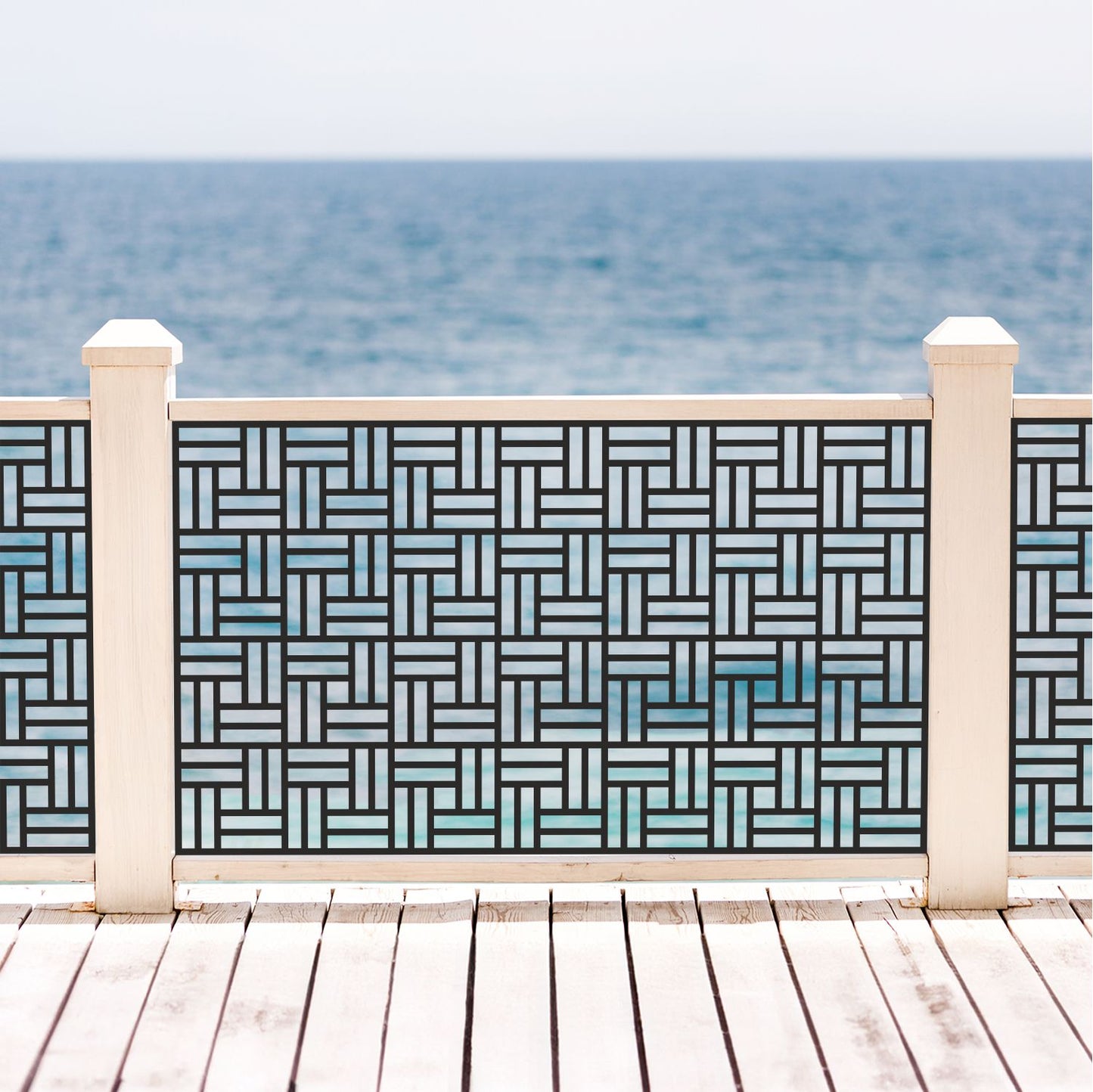 Custom Modern Basketweave Laser Cut Metal Railing Insert | Geometric Weave Deck Panel | Parquet Block Pattern Privacy Screen | R35