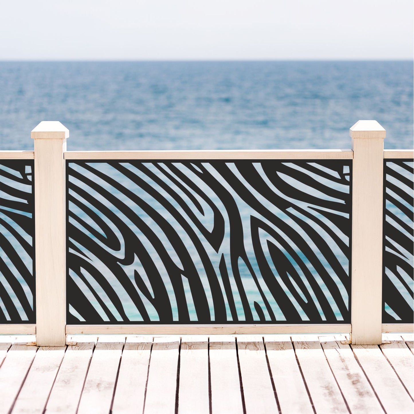 Modern Wood Grain Laser Cut Metal Railing Insert | Organic Wave Deck Privacy Panel | Zebra Stripe Pattern Balcony Fence | R36