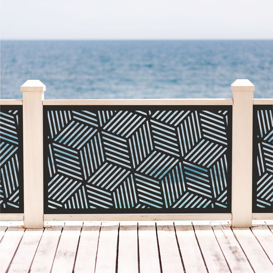 3D Isometric Laser Cut Metal Railing Insert | Geometric Optical Illusion Deck Privacy Panel | Custom Geometric Cube Deck Screen | R37