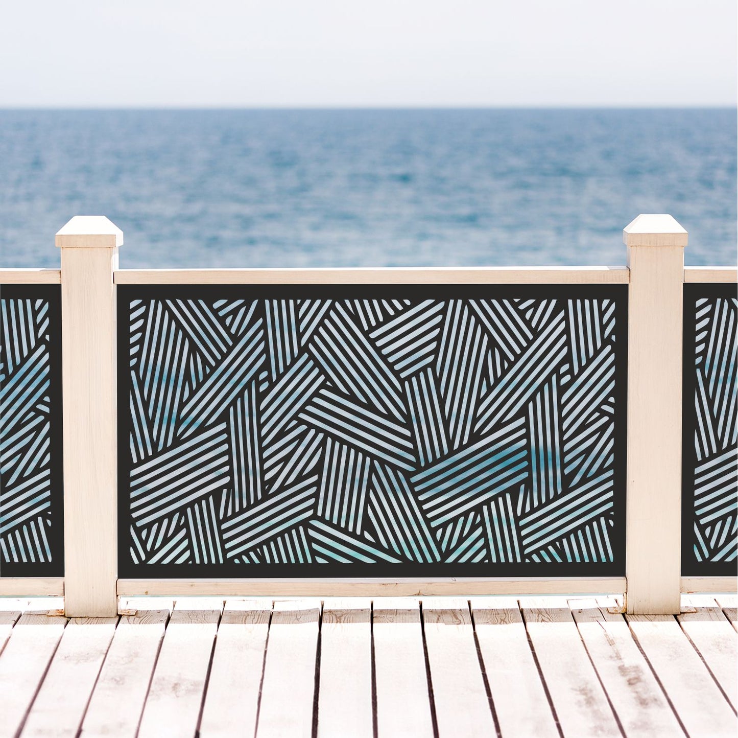 Abstract Crosshatch Laser Cut Metal Railing Insert | Geometric Linear Slat Deck Privacy Panel | Custom Matchstick Mesh Panel | R39