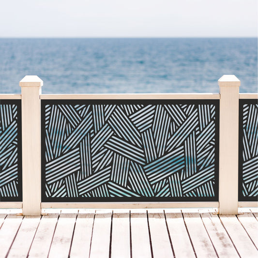 Abstract Crosshatch Laser Cut Metal Railing Insert | Geometric Linear Slat Deck Privacy Panel | Custom Matchstick Mesh Panel | R39