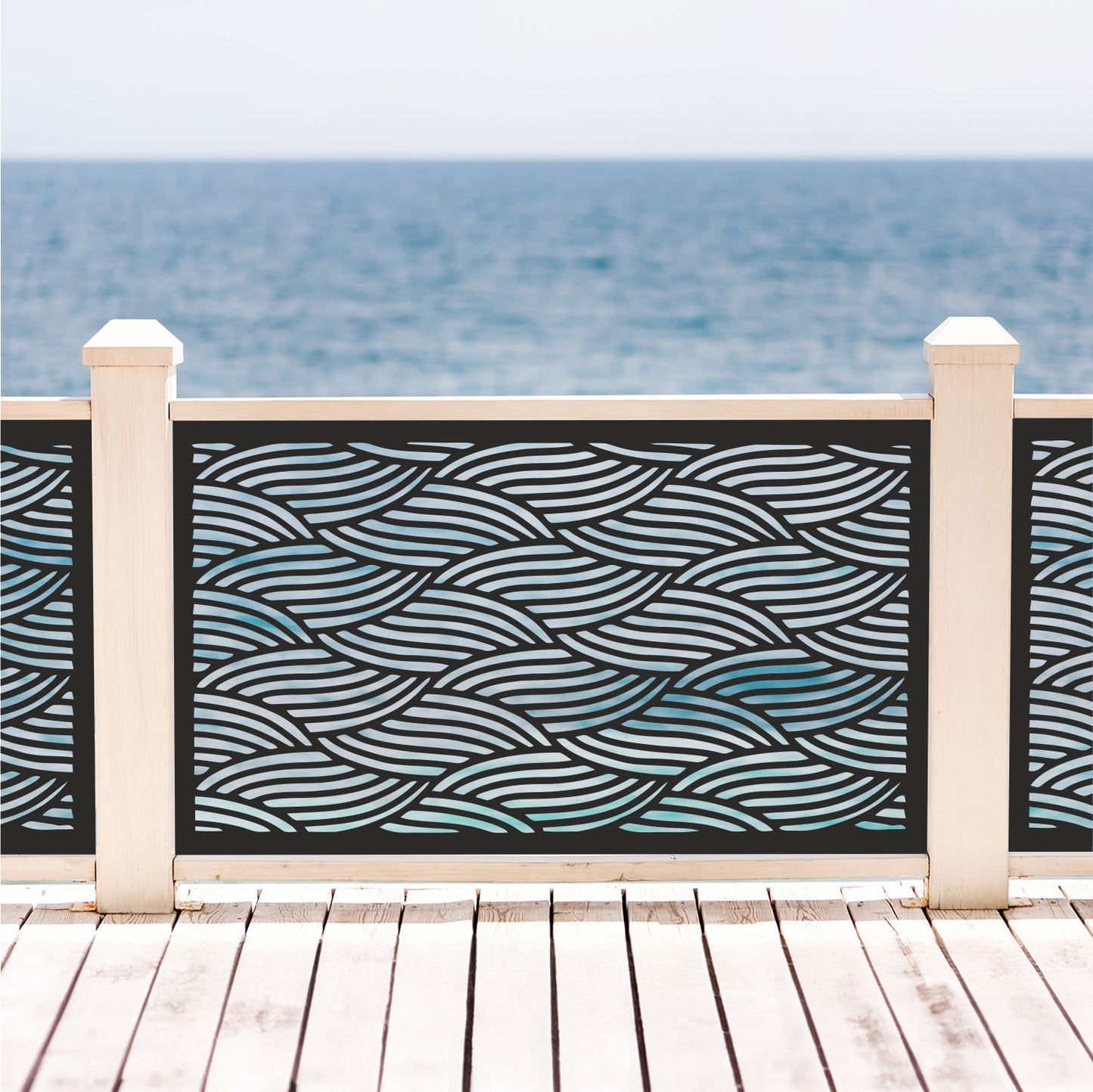 Custom Modern Ocean Wave Laser Cut Metal Railing Insert | Coastal Deck Panel |Japanese Wave Seigaiha Pattern Privacy Screen | R41