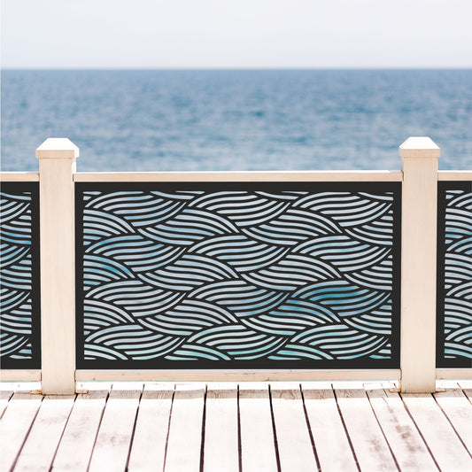 Custom Modern Ocean Wave Laser Cut Metal Railing Insert | Coastal Deck Panel |Japanese Wave Seigaiha Pattern Privacy Screen | R41