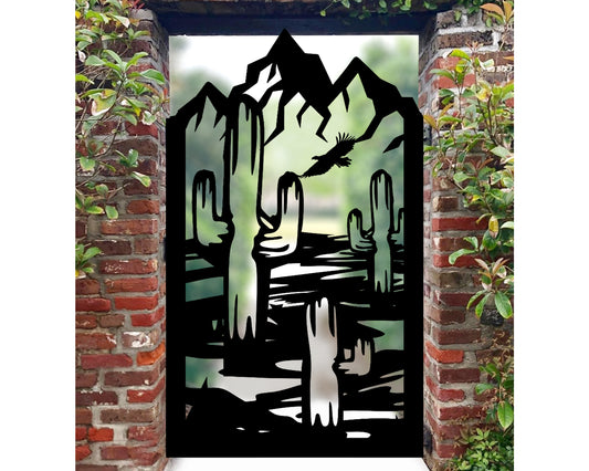 Custom Desert Cactus Metal Garden | Southwestern Desert Themed Iron Steel Laser Cut Door | Metal Art Outdoor Entrance | M40