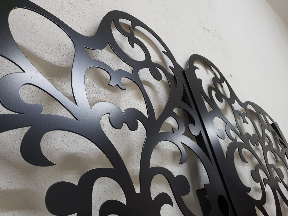 Black powder coated laser cut metal double driveway entrance